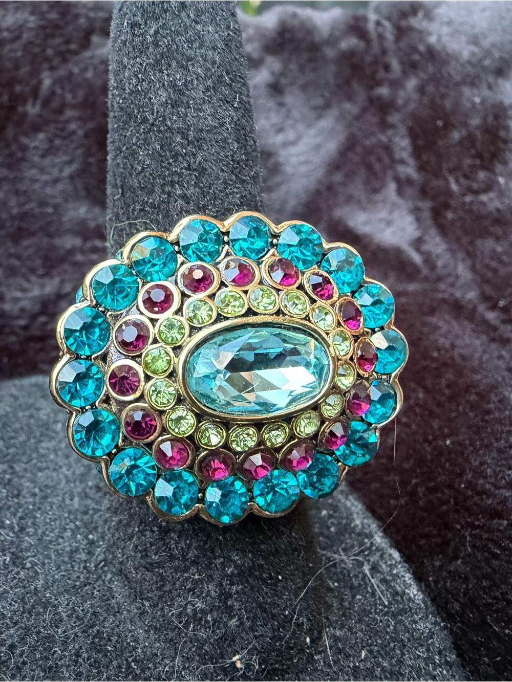 Heidi Daus Turquoise, Pink & Lime Crystal Cluster Ring *Size 6 - Picture 3 of 8